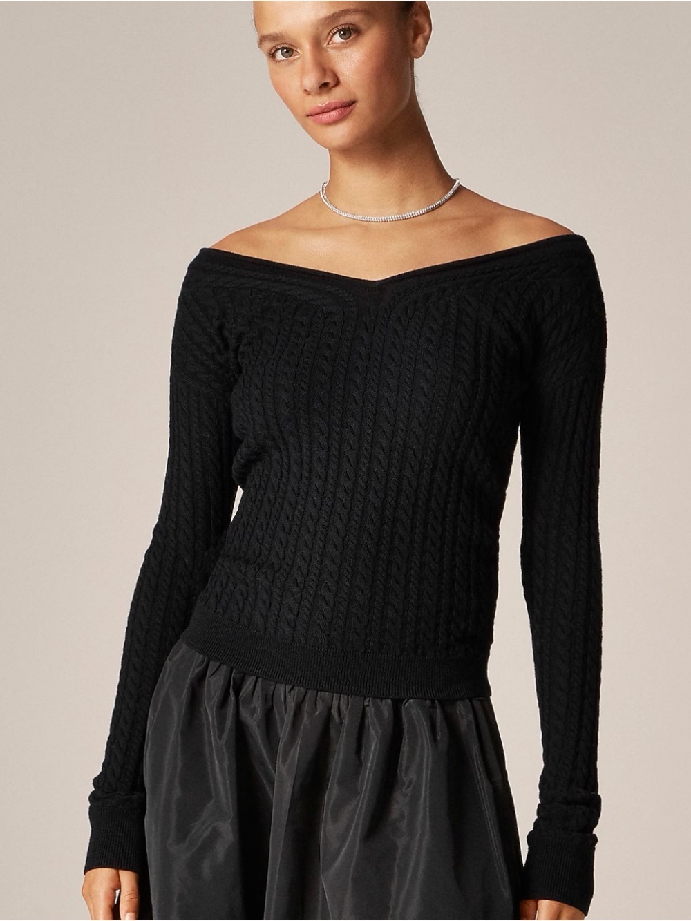 J. CREW XXS Cable-knit wide V-neck sweater in merino wool CP107‎